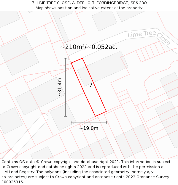 7, LIME TREE CLOSE, ALDERHOLT, FORDINGBRIDGE, SP6 3RQ: Plot and title map