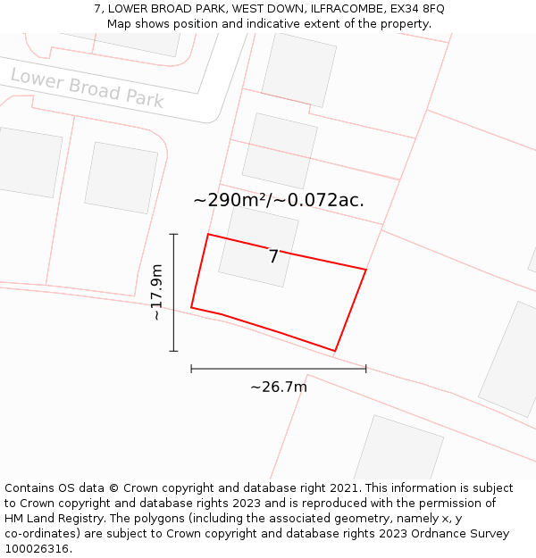 7, LOWER BROAD PARK, WEST DOWN, ILFRACOMBE, EX34 8FQ: Plot and title map