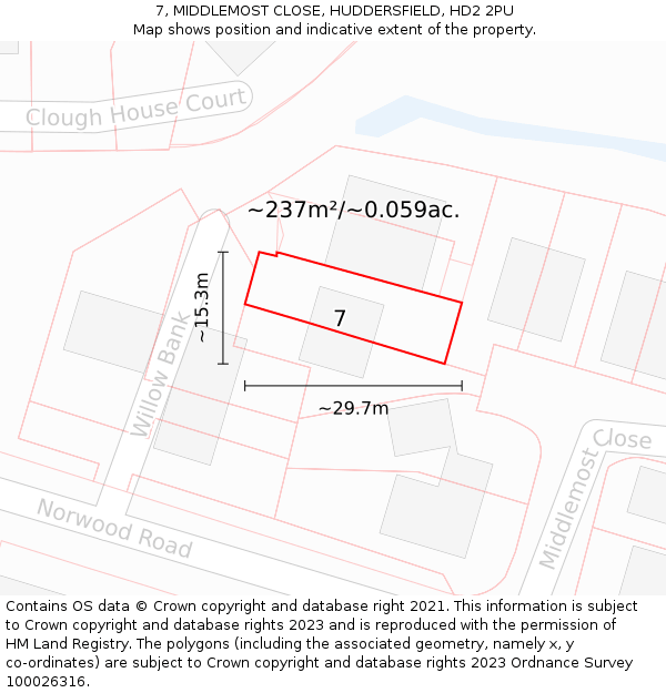 7, MIDDLEMOST CLOSE, HUDDERSFIELD, HD2 2PU: Plot and title map