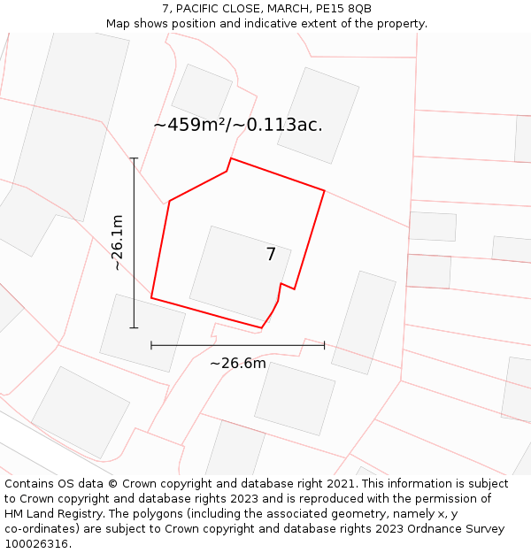 7, PACIFIC CLOSE, MARCH, PE15 8QB: Plot and title map