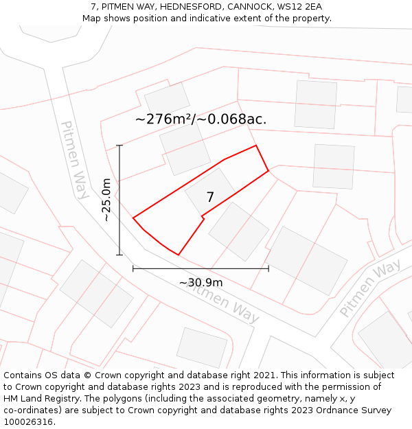 7, PITMEN WAY, HEDNESFORD, CANNOCK, WS12 2EA: Plot and title map