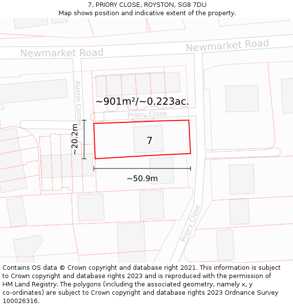 7, PRIORY CLOSE, ROYSTON, SG8 7DU: Plot and title map