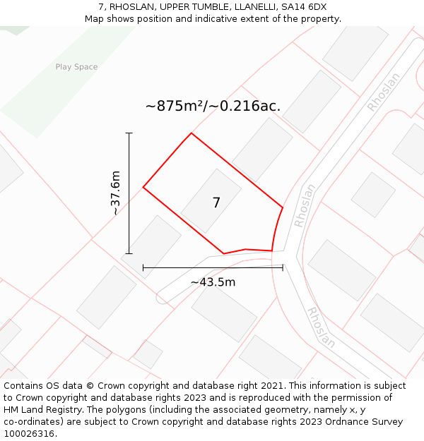 7, RHOSLAN, UPPER TUMBLE, LLANELLI, SA14 6DX: Plot and title map