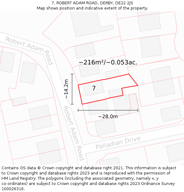 7, ROBERT ADAM ROAD, DERBY, DE22 2JS: Plot and title map