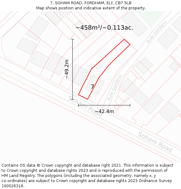 7, SOHAM ROAD, FORDHAM, ELY, CB7 5LB: Plot and title map