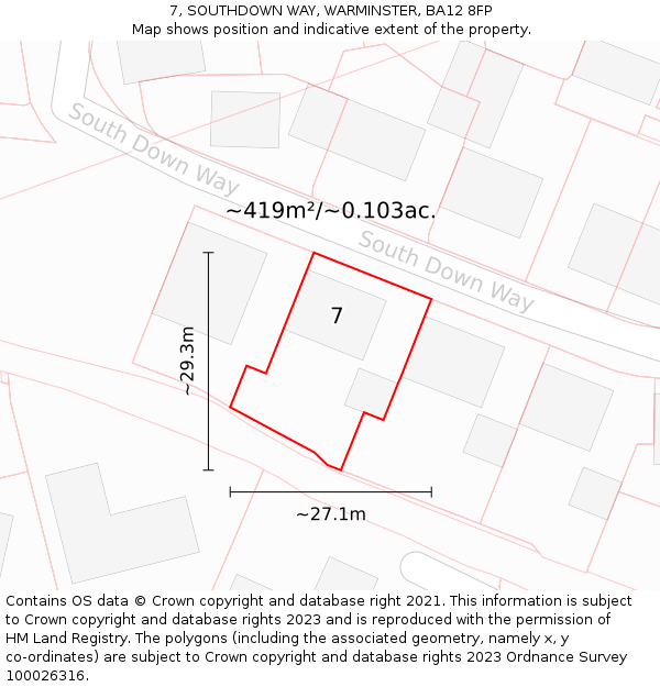 7, SOUTHDOWN WAY, WARMINSTER, BA12 8FP: Plot and title map