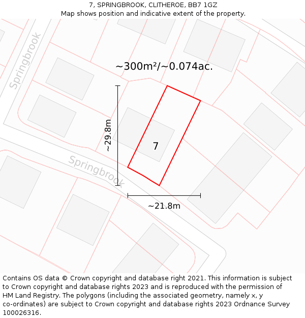 7, SPRINGBROOK, CLITHEROE, BB7 1GZ: Plot and title map