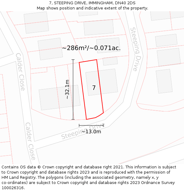 7, STEEPING DRIVE, IMMINGHAM, DN40 2DS: Plot and title map