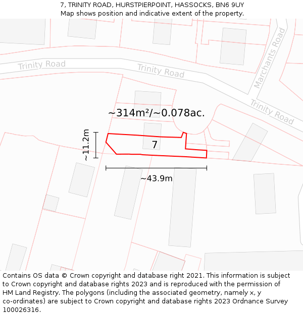 7, TRINITY ROAD, HURSTPIERPOINT, HASSOCKS, BN6 9UY: Plot and title map