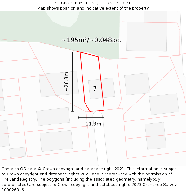 7, TURNBERRY CLOSE, LEEDS, LS17 7TE: Plot and title map