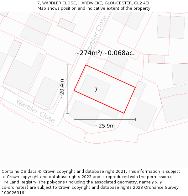 7, WARBLER CLOSE, HARDWICKE, GLOUCESTER, GL2 4EH: Plot and title map