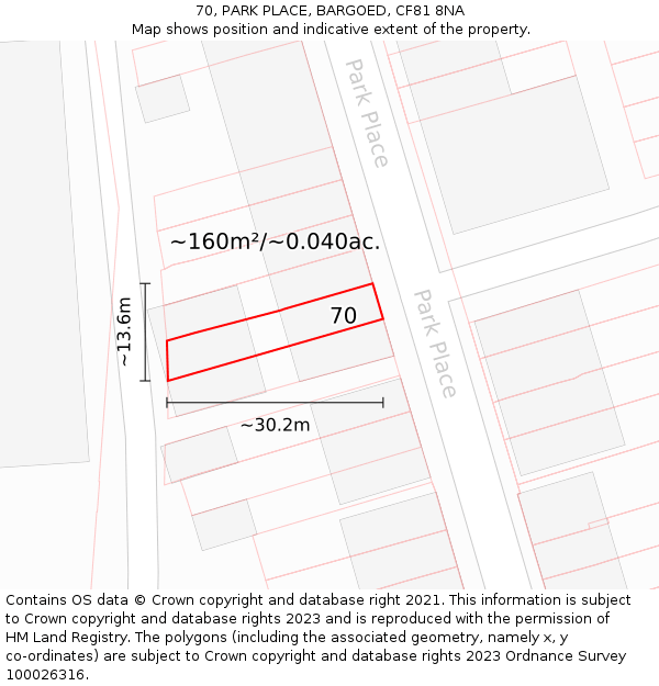 70, PARK PLACE, BARGOED, CF81 8NA: Plot and title map