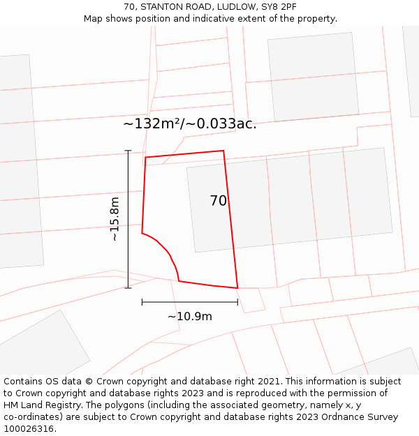 70, STANTON ROAD, LUDLOW, SY8 2PF: Plot and title map