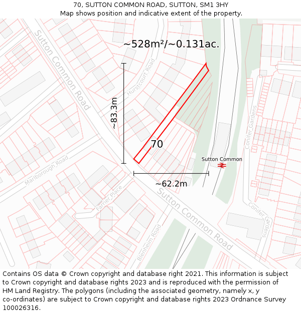 70, SUTTON COMMON ROAD, SUTTON, SM1 3HY: Plot and title map