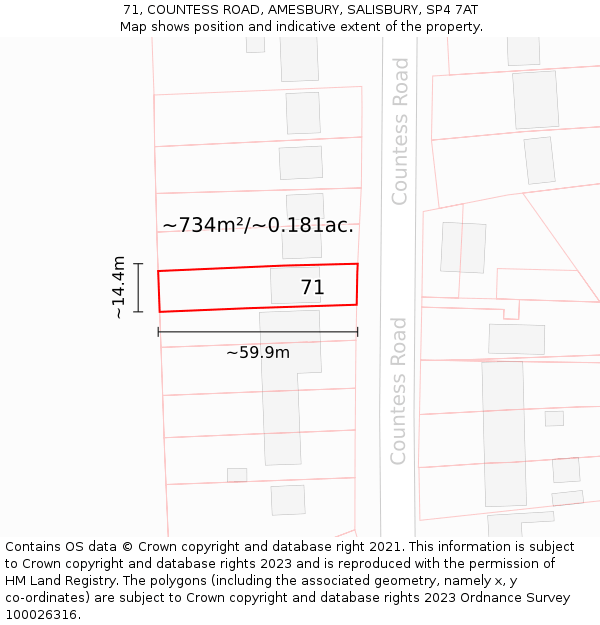 71, COUNTESS ROAD, AMESBURY, SALISBURY, SP4 7AT: Plot and title map