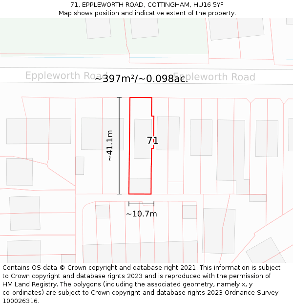 71, EPPLEWORTH ROAD, COTTINGHAM, HU16 5YF: Plot and title map