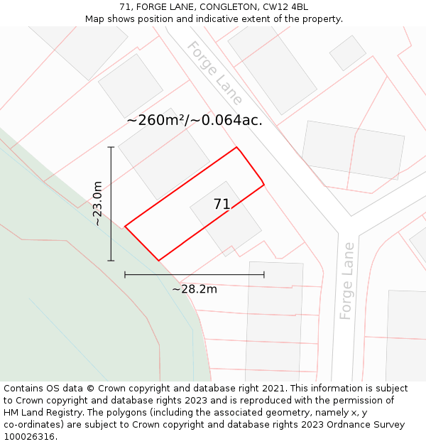71, FORGE LANE, CONGLETON, CW12 4BL: Plot and title map
