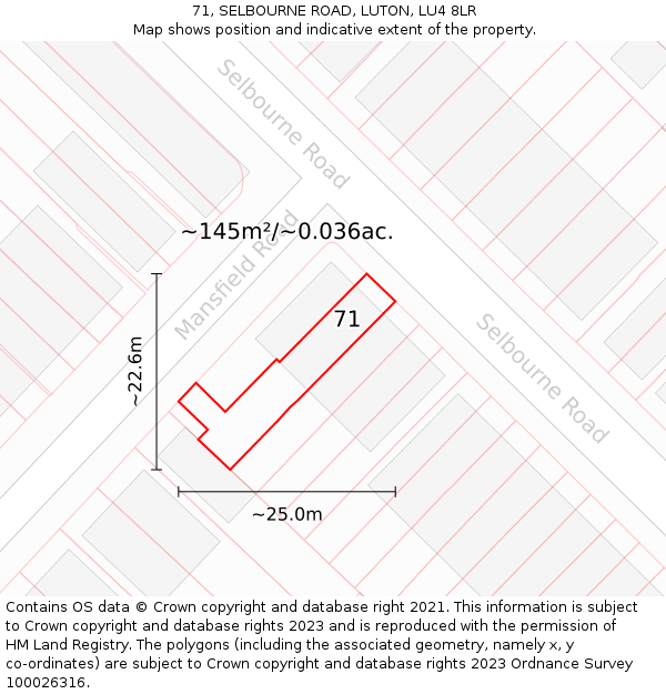 71, SELBOURNE ROAD, LUTON, LU4 8LR: Plot and title map