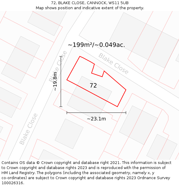 72, BLAKE CLOSE, CANNOCK, WS11 5UB: Plot and title map