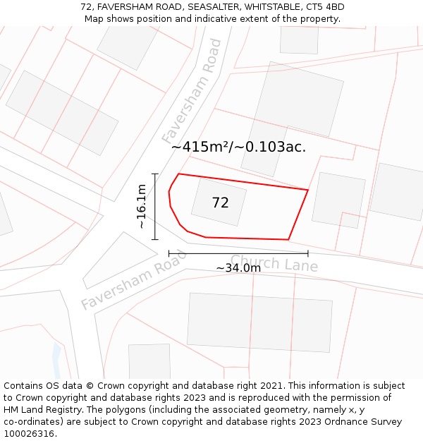 72, FAVERSHAM ROAD, SEASALTER, WHITSTABLE, CT5 4BD: Plot and title map