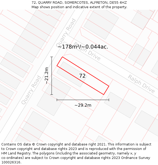72, QUARRY ROAD, SOMERCOTES, ALFRETON, DE55 4HZ: Plot and title map