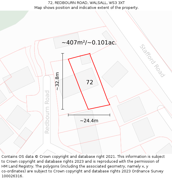72, REDBOURN ROAD, WALSALL, WS3 3XT: Plot and title map