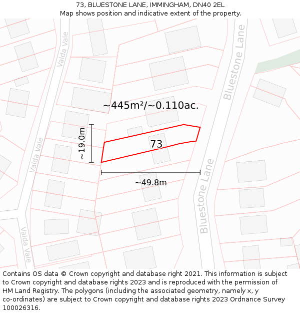 73, BLUESTONE LANE, IMMINGHAM, DN40 2EL: Plot and title map
