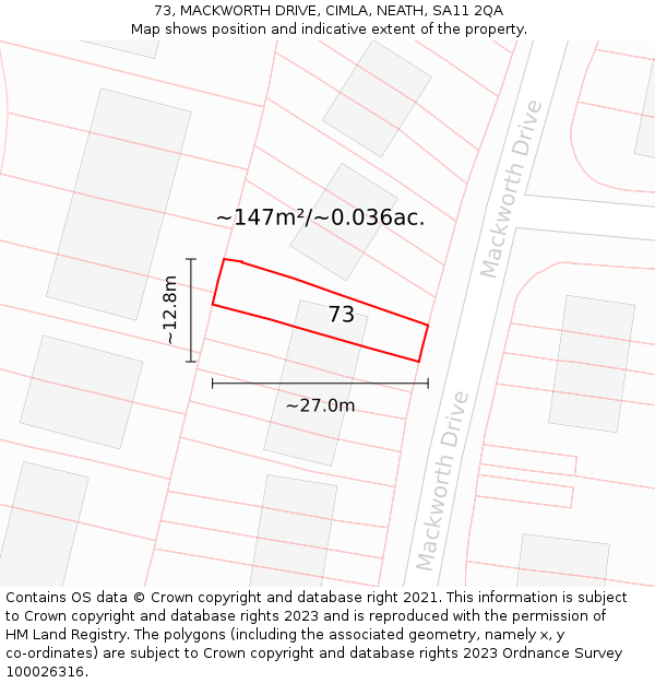 73, MACKWORTH DRIVE, CIMLA, NEATH, SA11 2QA: Plot and title map