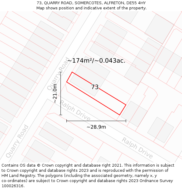 73, QUARRY ROAD, SOMERCOTES, ALFRETON, DE55 4HY: Plot and title map