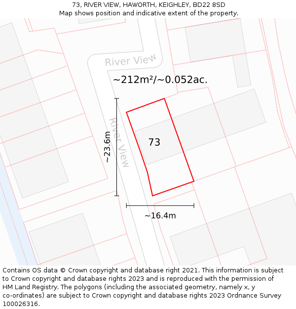 73, RIVER VIEW, HAWORTH, KEIGHLEY, BD22 8SD: Plot and title map
