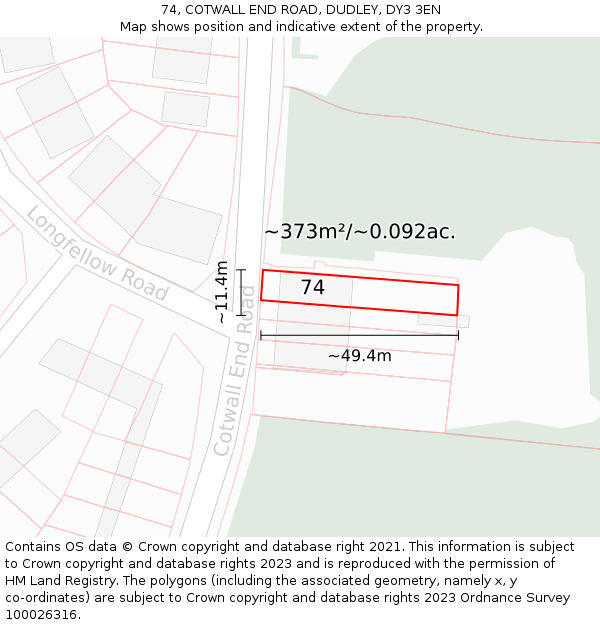 74, COTWALL END ROAD, DUDLEY, DY3 3EN: Plot and title map
