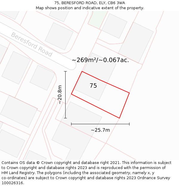 75, BERESFORD ROAD, ELY, CB6 3WA: Plot and title map