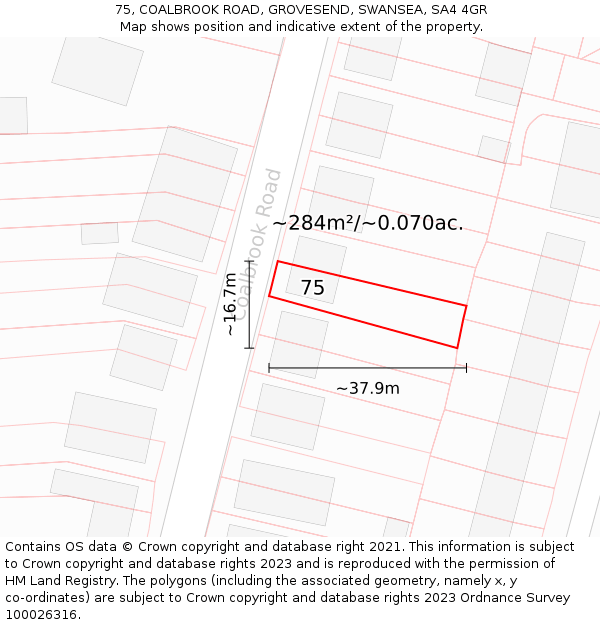 75, COALBROOK ROAD, GROVESEND, SWANSEA, SA4 4GR: Plot and title map