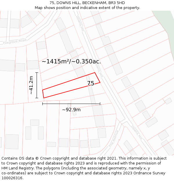 75, DOWNS HILL, BECKENHAM, BR3 5HD: Plot and title map