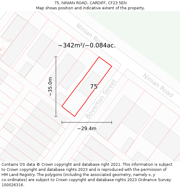 75, NINIAN ROAD, CARDIFF, CF23 5EN: Plot and title map