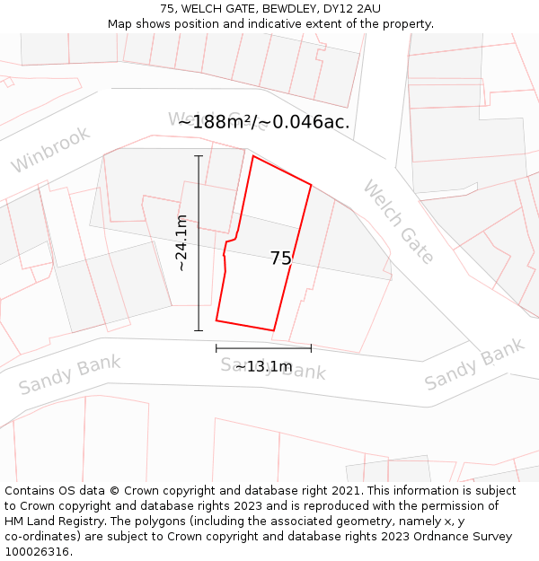 75, WELCH GATE, BEWDLEY, DY12 2AU: Plot and title map