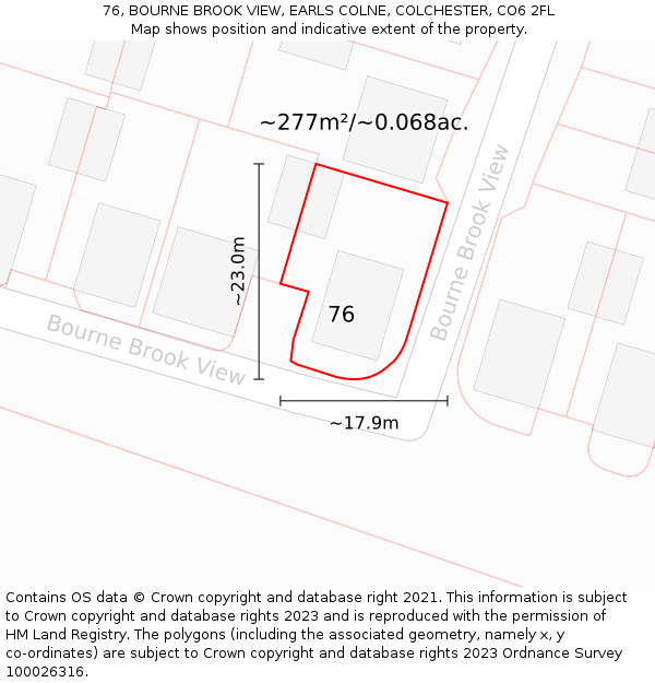 76, BOURNE BROOK VIEW, EARLS COLNE, COLCHESTER, CO6 2FL: Plot and title map