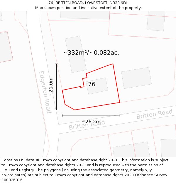 76, BRITTEN ROAD, LOWESTOFT, NR33 9BL: Plot and title map
