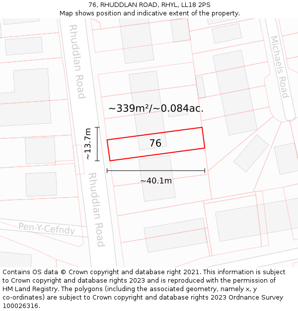 76, RHUDDLAN ROAD, RHYL, LL18 2PS: Plot and title map