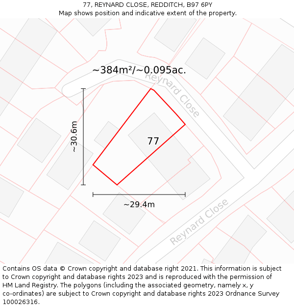 77, REYNARD CLOSE, REDDITCH, B97 6PY: Plot and title map