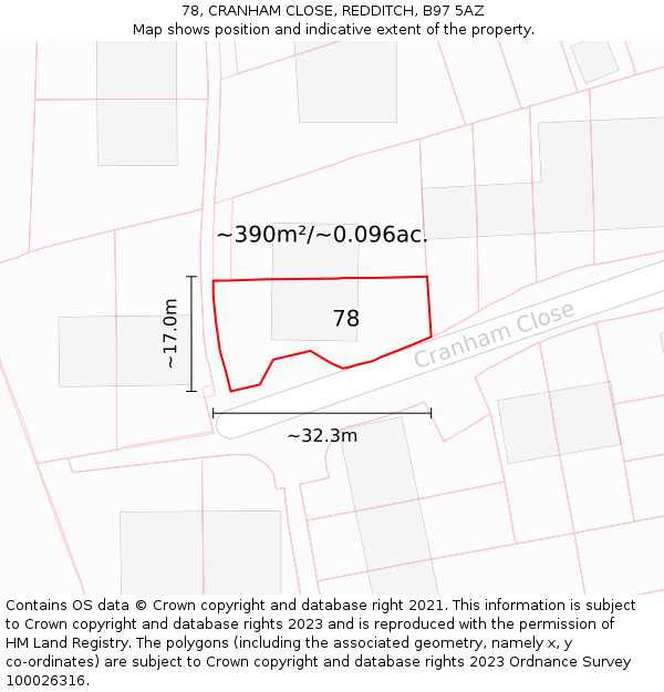 78, CRANHAM CLOSE, REDDITCH, B97 5AZ: Plot and title map