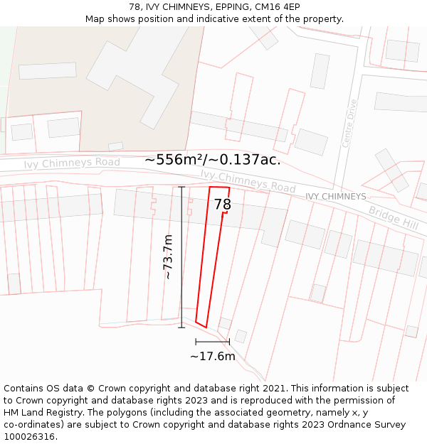 78, IVY CHIMNEYS, EPPING, CM16 4EP: Plot and title map