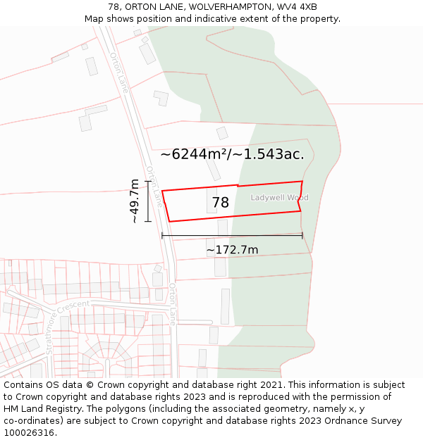 78, ORTON LANE, WOLVERHAMPTON, WV4 4XB: Plot and title map
