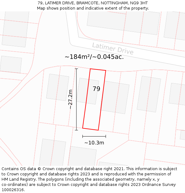 79, LATIMER DRIVE, BRAMCOTE, NOTTINGHAM, NG9 3HT: Plot and title map