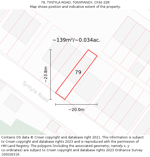 79, TYNTYLA ROAD, TONYPANDY, CF40 2SR: Plot and title map