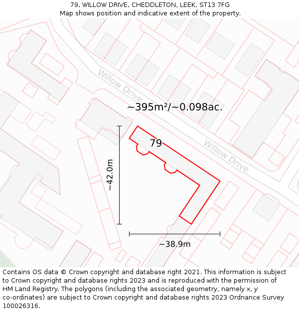 79, WILLOW DRIVE, CHEDDLETON, LEEK, ST13 7FG: Plot and title map