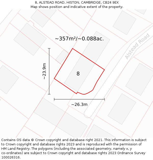 8, ALSTEAD ROAD, HISTON, CAMBRIDGE, CB24 9EX: Plot and title map
