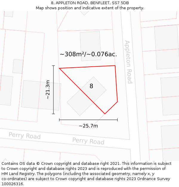 8, APPLETON ROAD, BENFLEET, SS7 5DB: Plot and title map