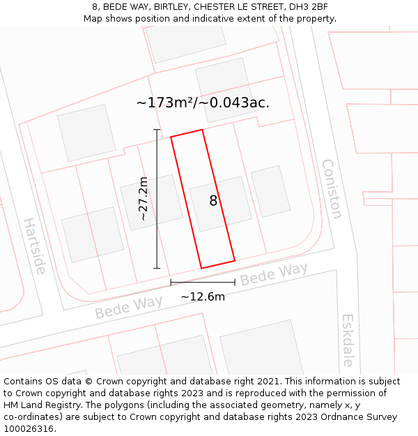 8, BEDE WAY, BIRTLEY, CHESTER LE STREET, DH3 2BF: Plot and title map