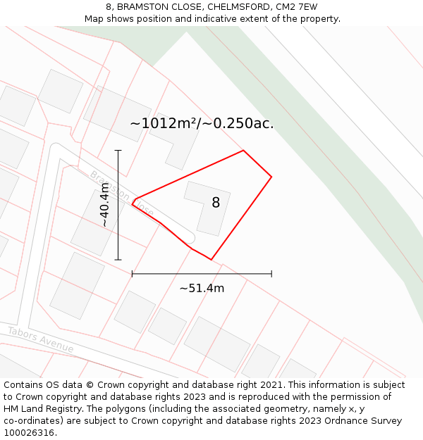 8, BRAMSTON CLOSE, CHELMSFORD, CM2 7EW: Plot and title map